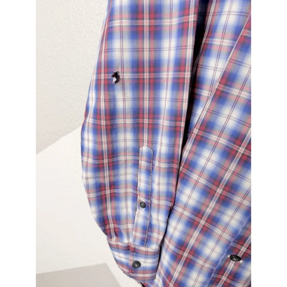 Banana Republic Mens Plaid Button Up Shirt Large Red Blue White Lightweight READ